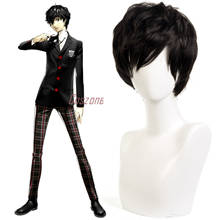 P5 Persona 5 Kurusu Akira Joker Cosplay Короткие черные термостойкие синтетические волосы парики + Бесплатный парик 2024 - купить недорого