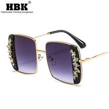 Женские квадратные солнцезащитные очки HBK, металлические роскошные брендовые дизайнерские очки в большой оправе с кристаллами и цветами, UV400, 2021 2024 - купить недорого