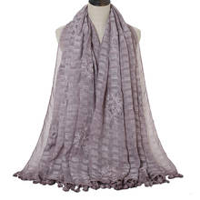 Fashion Plain Cotton Scarf Pom Pom Tassel Shawl Plaid Embroidery Hijab Women Islamic Pashmina 180*90cm Support Wholesale 2024 - buy cheap