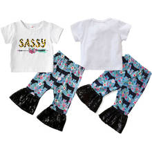 Summer Toddler Kids Baby Girls T-shirt Sassy Top+Long Flare Pants Clothes 2PCS Outfits Set 2024 - buy cheap