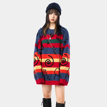 Hip Hop Rainbow Striped Sweaters Harajuku Hand Painted Graffiti Pullover Sweater 2020 Multicolor Color Block Sweater Men 2024 - buy cheap