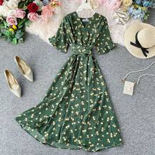 2020 new summer fashion women's clothing V-Neck   short-sleeved slim Print Chiffon dress women 2024 - buy cheap