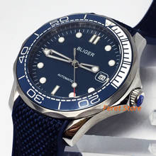 Bliger 40mm Automatic Mechanical Watch blue ceramics bezel  Stainless case Sapphire Luminous Waterproof Calendar Men Wristwatch 2024 - купить недорого