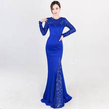 Beauty-Emily O Neck Full Sleeve Formal Party Gowns Mermaid Evening Dresses Long Prom Gowns Elegant Split Hollow robe de soiree 2024 - buy cheap