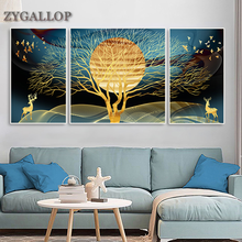 Golden Tree and Deer Abstract Wall Art Canvas Painting Nordic Decor Posters Luxury Decorative Pictures for Living Room Wall arte 2024 - buy cheap