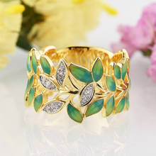 Moda verde deixar anel esmalte folhas s para festa feminina anel feminino simples ouro cor jóias o3m388 2024 - compre barato