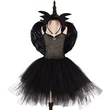 Vestidos de tutú de bruja negra para niñas, con alas de diadema, Disfraces de Halloween para cumpleaños, trajes para niños pequeños, tutú para bebés 2024 - compra barato