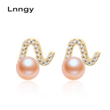 Lnngy-pendientes de oro de 14K para mujer, aretes rellenos de 6-6,5mm, perlas naturales cultivadas de agua dulce, joyería fina para fiesta 2024 - compra barato