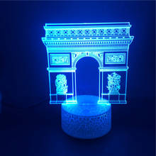 Luz noturna usb, embutida, 3d, para mesa de cabeceira, imagem do arco do triunfo, decoração de quarto infantil, controle por aplicativo