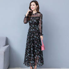 Autumn 2020 Women's Fashion Floral Chiffon Dress Long Sleeve Korean Lotus Leaf Collar Printed Dress Female Vestidos Women Q360 2024 - buy cheap