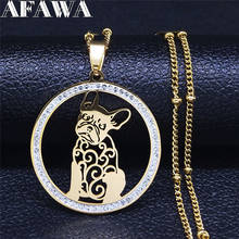 Buldogue francês cristal aço inoxidável charme colares feminino cor de ouro animal colar jóias cadenas de acero inoxidab nxs03 2024 - compre barato