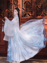 Костюм народного танца ханьфу, костюм сказочной страны, старинное Сетчатое синее платье с цветами, Китайская традиционная династия, сценический костюм принцессы 2024 - купить недорого