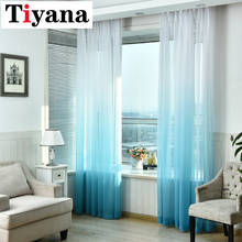 Tiyana Curtains Gradient Print Voile Tulle For Living Room Modern Sheer Curtains Blue Fabrics Window Drapes Rideaux Cortina D45 2024 - buy cheap
