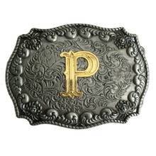 Retail New Style Men Golden P Initial Letter Belt Buckle With 103*71mm 101g Metal Leather Cowboy Belt Head Fit 4cm Wideth Belt 2024 - buy cheap