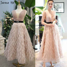 Pink V-Neck Sexy Feathers Sashes Evening Dresses 2021 Sleeveless A-Line Ankle-Length Formal Midi Dress Serene Hill LA70367 2024 - buy cheap