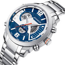 BOAMIGO Mens Watches Top Luxury Military blue Digital Quartz Watch stainless steel Waterproof Sport Chronograph Wrist Watch 2024 - buy cheap