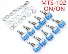 10 pc/lote azul mini MTS-102 3 pinos spdt on-on 6a 125vac interruptores de alternância miniatura MTS-103 3 pinos on-off-on