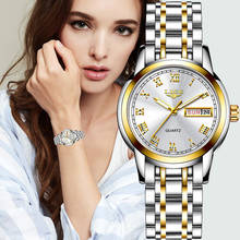 Relógio feminino dourado, relógio pulseira de aço para mulheres criativo à prova d'água 2021 2024 - compre barato