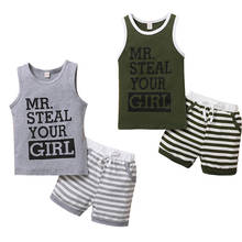 2021 0-3Y Kids Baby Boy Clothing Special Letter Printed Sleeveless Tops Vest+Stripe Short Pants Soft Cotton 2pcs Set 2024 - buy cheap