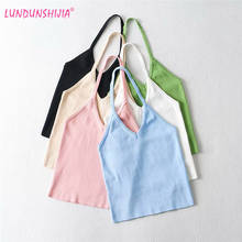 Landunshijia camis sensuais da moda, top cropped com decote em v e costas nuas, de cores doces e tricô em 6 cores, 2021 2024 - compre barato