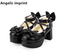 Zapatos de tacón alto con estampado angelical para mujer, calzado de fiesta, de princesa, con lazo, para cosplay, lolita, mori, 8cm 2024 - compra barato