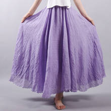 Women Cotton Linen Skirt Purple Long High Waist Large Size Elastic A Line Girls Skirts Pleated Solid Color Ethnic Vintage Hot 2024 - buy cheap