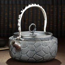 Chaleira prateada artesanal, conjunto de chá kungfu, bule de prata, chaleira de cubo de água para boca curta, chaleira prateada com alça, aproximadamente 789g 2024 - compre barato