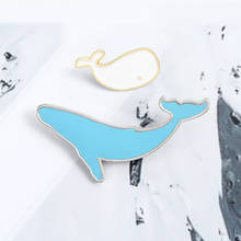 Desenhos animados baleia tubarão esmalte pinos azul branco golfinho dourado botão emblema moda broche para crianças oceano jóias 2024 - compre barato