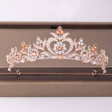 Винтажная Корона из розового золота с кристаллами в стиле барокко, диадемы, свадебные аксессуары для волос, свадебные украшения для волос 2024 - купить недорого