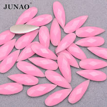 Junao 100pc 8*22mm neon rosa gota plana volta cristal strass apliques não hotfix resina strass para diy jóias artesanato 2024 - compre barato