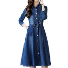 denim dress women Elegant slim autumn slim waist turn down collar jeans dress a-line plus size 2XL 2024 - buy cheap