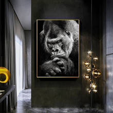 Preto moderno gorila pintura da lona imagem nordic animais cartazes e cópias macaco parede fotos para sala de estar decoração casa 2024 - compre barato