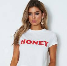 Camiseta divertida Casual de algodón con estampado de letras rojas de miel para Mujer Tops Tee Hipster Tumblr camiseta mujer moda gráfica streetwear 2024 - compra barato