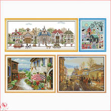 City Street Scenery Pattern Cross Stitch Kit 11CT 14CT Count Printed Fabric Embroidery DIY Needlework Sewing Home Decoration 2024 - buy cheap