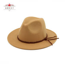 Qbhat outono inverno estilo britânico lã feltro fedora jazz chapéus com banda tecida masculino feminino borda plana panamá trilby chapéu formal qb52 2024 - compre barato