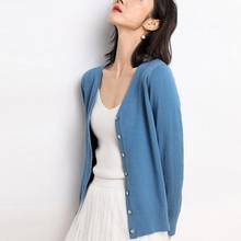 Women Pure Color Cardigan Sweater Loose Coat Fashion Casual  Long Sleeve Thin V-collar Knitted  Top 2024 - buy cheap