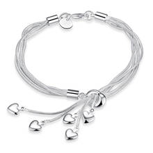 Pulseira e bracelete com borla em prata esterlina 925, múltiplas camadas, com pingente de coração, pulseira para mulheres, meninas, joias de festa sl256 2024 - compre barato