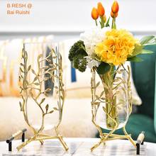 Criativo metal vidro folhas de ouro videira vaso cobre hidroponia arranjo flor caro moderno decoração para casa casamento 2024 - compre barato