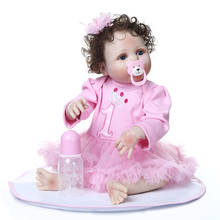 22" bebe reborn Simulated Babies girl doll  real full silicone vinyl Dolls Children Toys Birthday Gift curly hair rooted 2024 - buy cheap