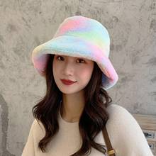 Fashion Women Winter autumn Bucket Hat Plush Warm Keeping Rainbow Tie Dye Cap Fisherman Hat wild cute trendy ladies outdoor caps 2024 - buy cheap