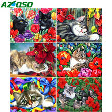 AZQSD-Pintura de diamantes de imitación de gato, flor roja, bordado de diamantes, mosaico de naturaleza, animales, decoración de la habitación de los niños 2024 - compra barato