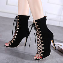 Женские ботинки на высоком каблуке для танцев, удобные черные бальные туфли для латинских танцев, обувь для танцев из нубука на мягкой подошве 2024 - купить недорого
