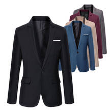 Мужской Корейский приталенный Блейзер, Мужской Хлопковый Блейзер, костюм, Офисная куртка, черный, синий цвет, мужские блейзеры, Мужское пальто для свадьбы 2024 - купить недорого