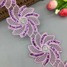 1 yard 7.5cm Purple 3D Flower Shiny Embroidered Glitter Lace Trim Applique Ribbon Fabric Sewing Craft DIY Handmade Wedding Dress 2024 - buy cheap