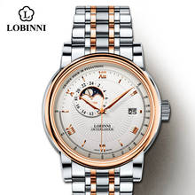 Lobinni relógio de pulso masculino fashion, relógio mecânico com movimento automático, data luminosa, pulseira à prova d'água de aço inoxidável 2024 - compre barato