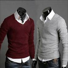 New Autumn Warm Cashmere Sweater Men V-Neck Pullover Solid Cotton Knitted Men's Sweater Winter Casual Pull Homme Shirt Sweaters 2024 - buy cheap