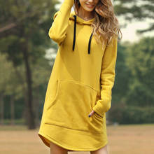 2021 hoodies mulher casual cor sólida camisola feminina oversized hoodie vestido longo plus size moletom para mulher amarelo femme 2024 - compre barato