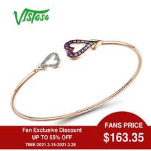 VISTOSO 9K 375 Rose Gold Shiny lab Created Ruby Pink & White Sapphire Bangle Bracelet For Lady Unique  Engagement Anniversary 2024 - buy cheap