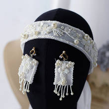 Handmade Ivory Bridal Hairband with Earring Headdress Brides Headband Pearls Wedding Accessories 2024 - buy cheap