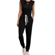 One Piece Femme Sleeveless Long Pants Women O-Neck Lace Up Jumpsuit Summer Casual Belts Rompers Elegance Solid Color Jumpsuits 2024 - buy cheap